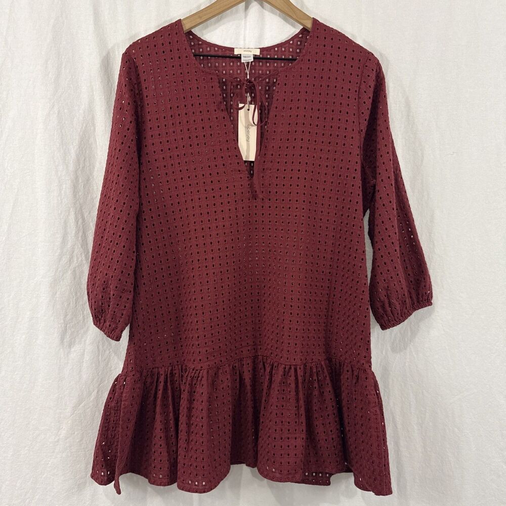 Eberjey Portola Tessa Brick Red Eyelet Dress Womens Sz M Cotton Summer Feminine